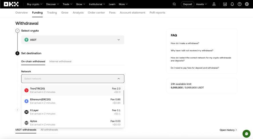 Покрокова інструкція з переказу USDT на біржі OKX