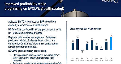 EBITDA Outokumpu выросла на 53.8% в Q2 2026