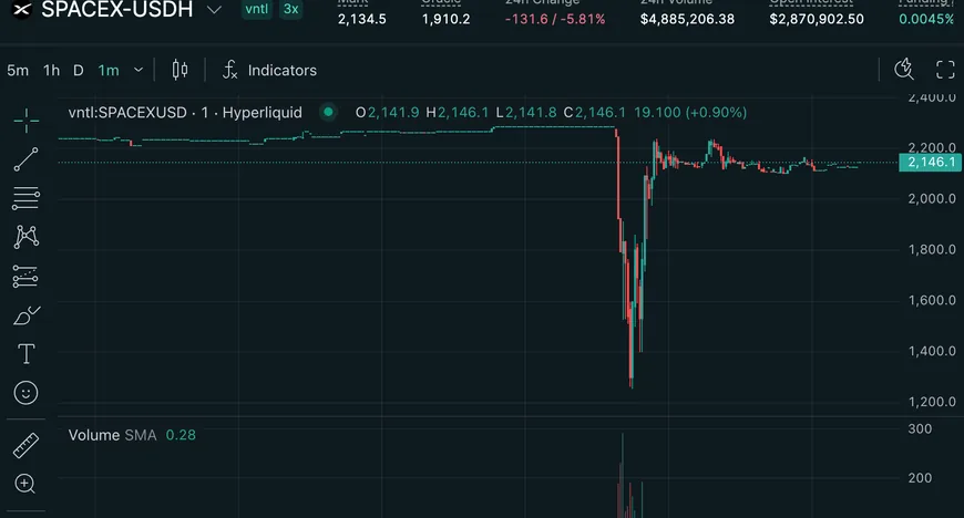 Контракт на SpaceX на Hyperliquid пережил обвал на 45%
